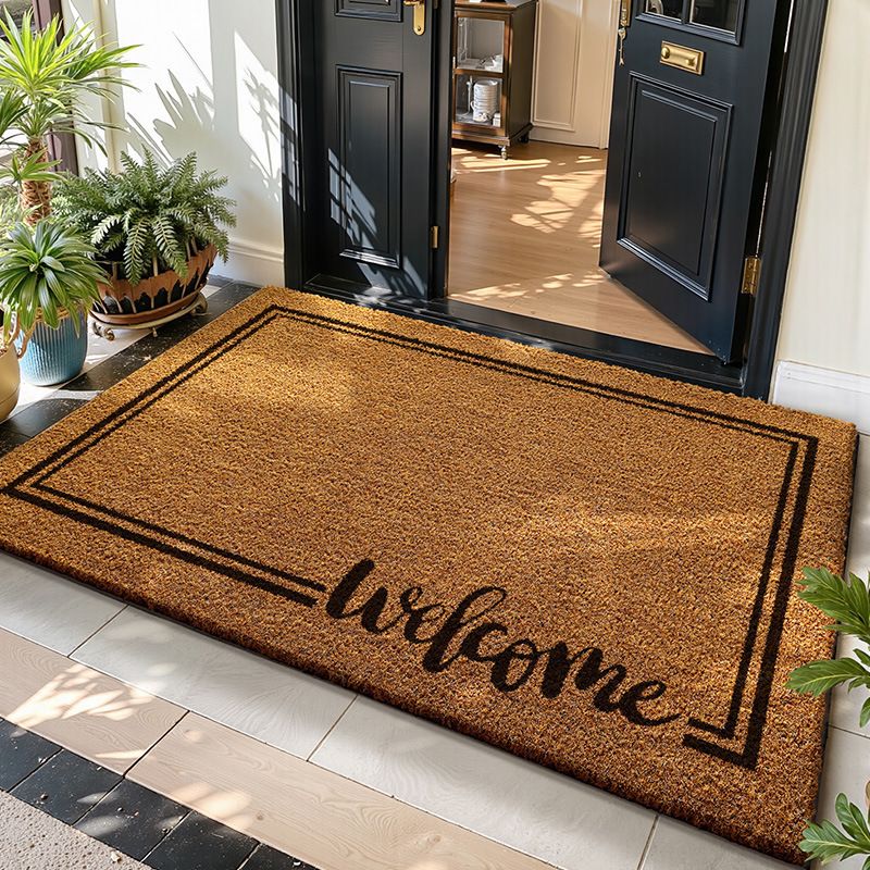 Welcome Cursive Script Faux Coir Mat Comfy Step 45x75cm Double Line Frame Anti-Skid Shake Clean Porch Rug Halloween