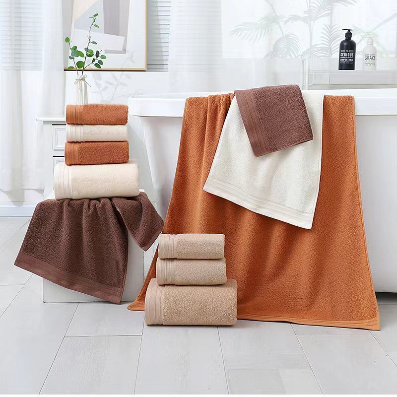 Combed Cotton Towel Set for Bath, Hand and Face, Caramel
