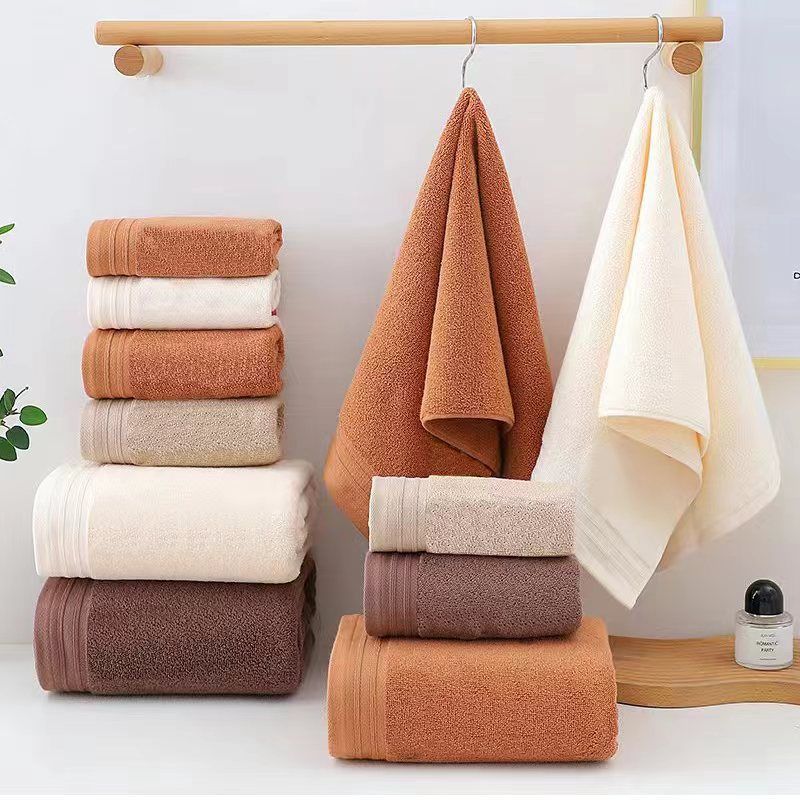 Combed Cotton Towel Set for Bath, Hand and Face, Dark Brown