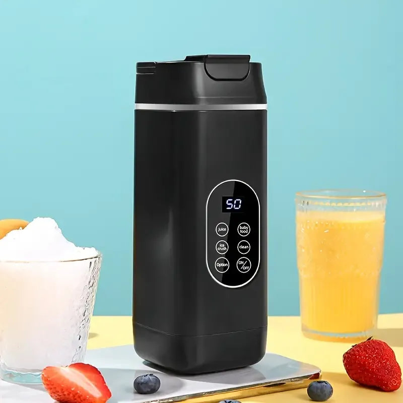 New Wireless Portable Blender Cup: 12 powerful blades for crushing ice, 4-speed settings for juices, smoothies, and baby food, Type-C fast charging with 10–12 uses per charge, self-cleaning function, compact with carry handle for drinks on the go./black