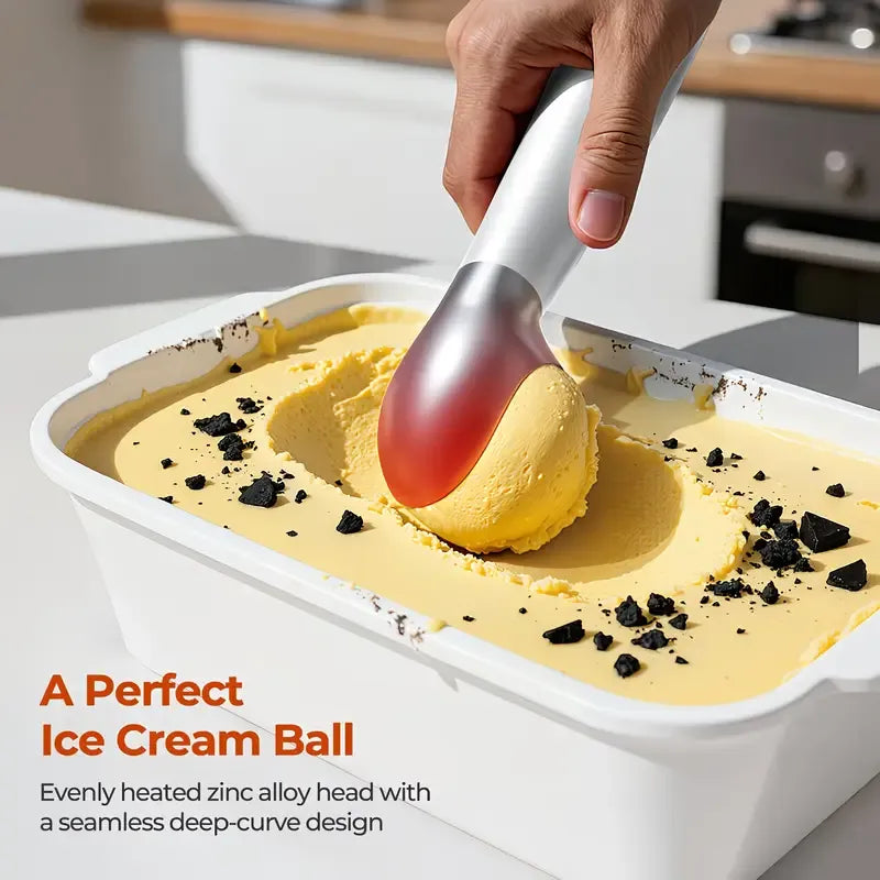 Rechargeable Smart Heated Ice Cream Scoop, 3 Temperature Settings for Quick Scooping, Zinc Alloy Head with Silicone Handle, Type-C Charging, Essential Home Dessert Tool./WHITE
