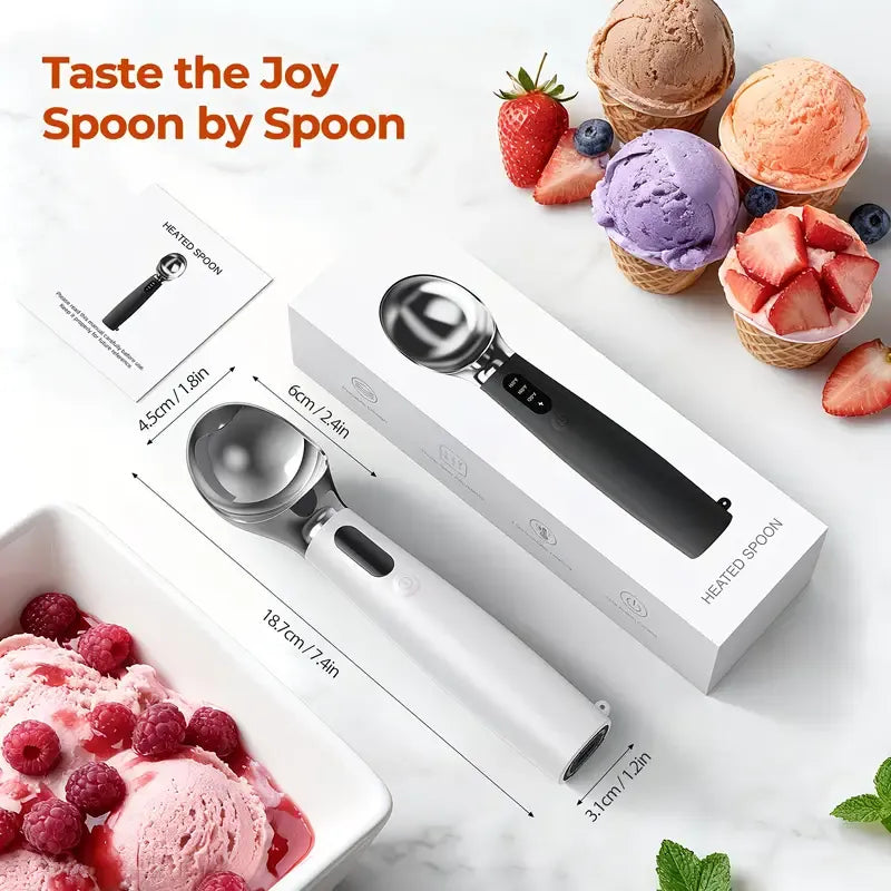 Rechargeable Smart Heated Ice Cream Scoop, 3 Temperature Settings for Quick Scooping, Zinc Alloy Head with Silicone Handle, Type-C Charging, Essential Home Dessert Tool./WHITE