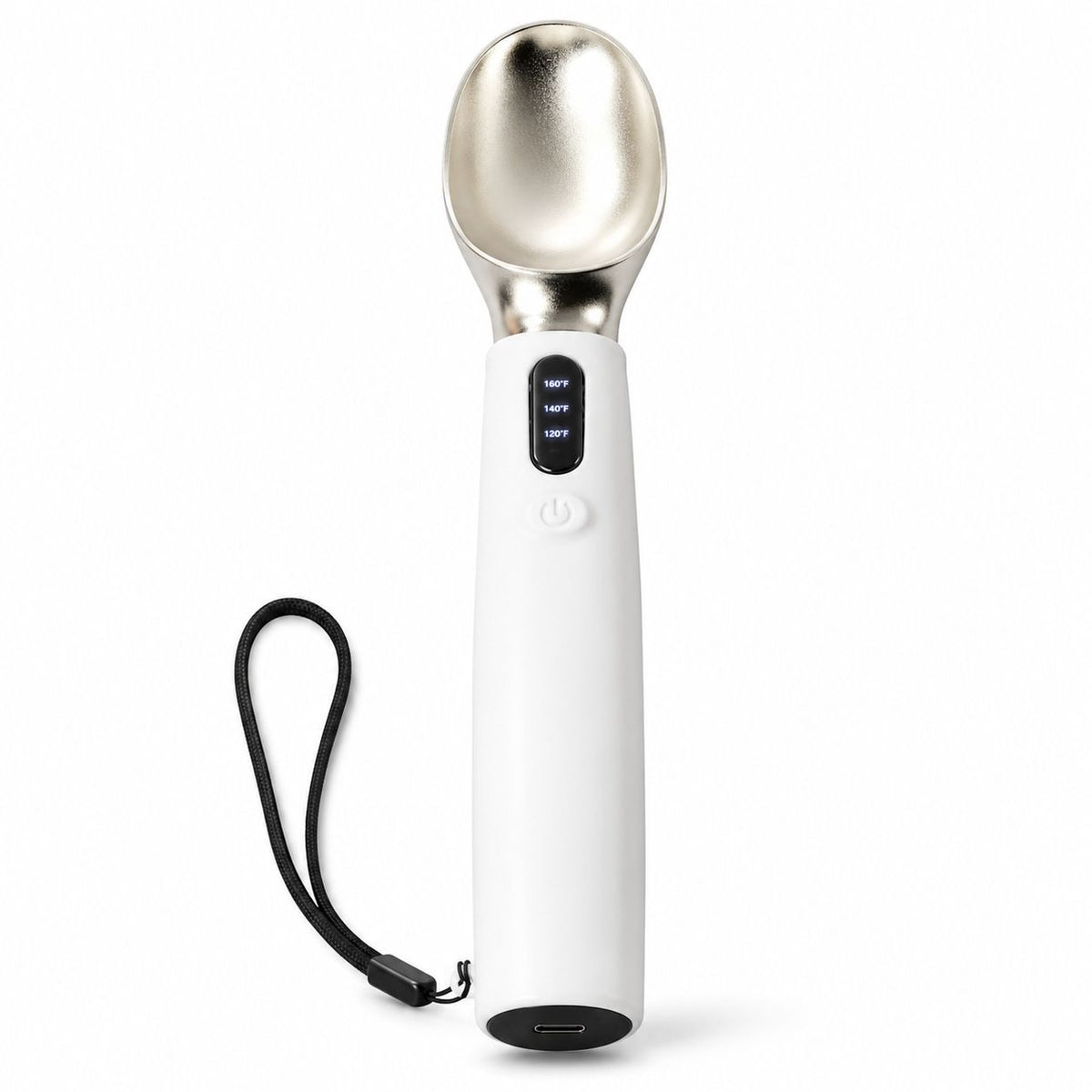 Rechargeable Smart Heated Ice Cream Scoop, 3 Temperature Settings for Quick Scooping, Zinc Alloy Head with Silicone Handle, Type-C Charging, Essential Home Dessert Tool./WHITE