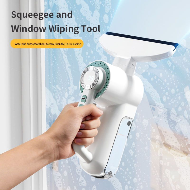 Electric Glass Scraper, 1200Pa Suction, Spray, Window Cleaner, Multi-Surface, Home Cleaning.(green)