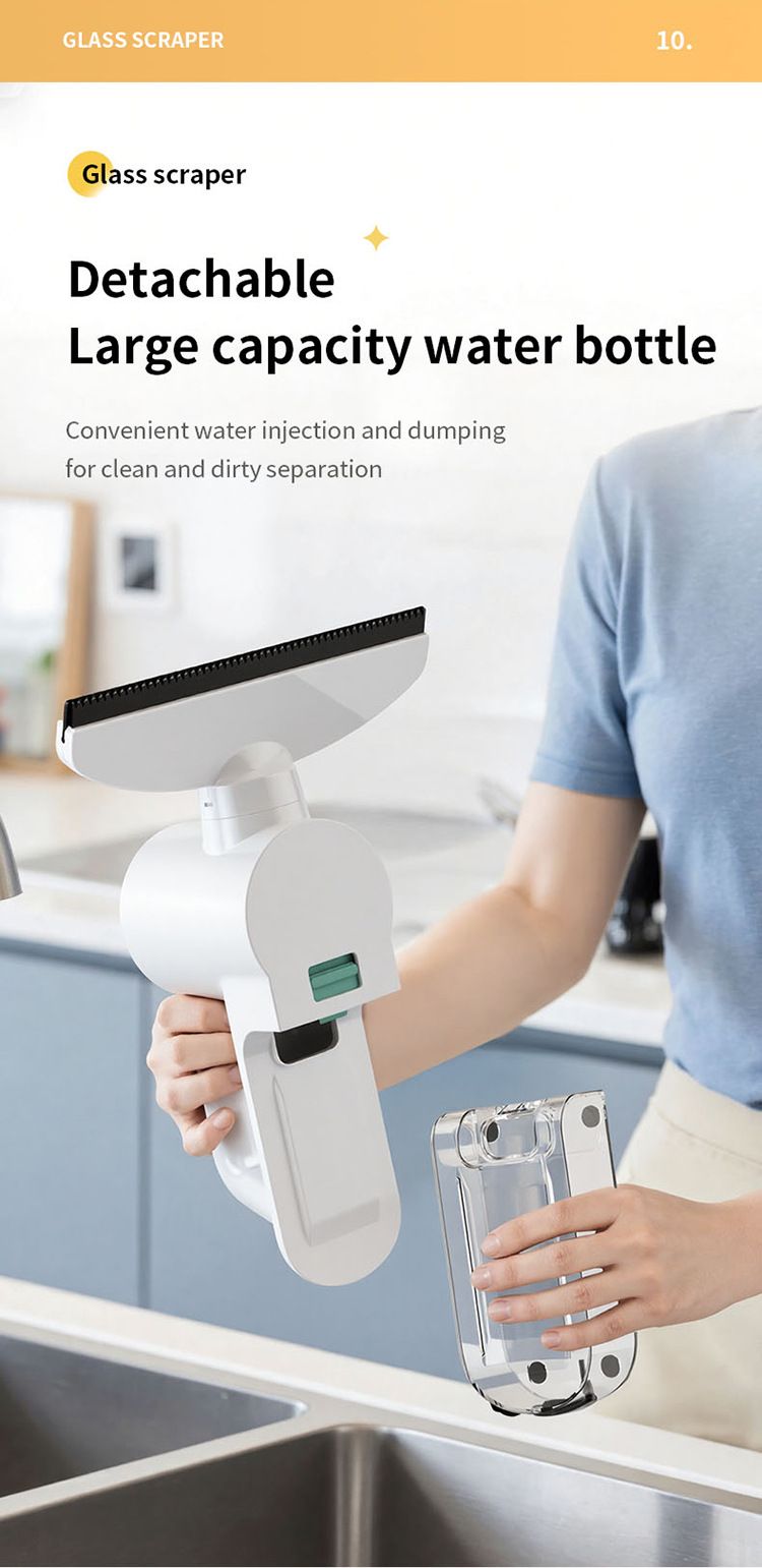 Electric Glass Scraper, 1200Pa Suction, Spray, Window Cleaner, Multi-Surface, Home Cleaning.(green)