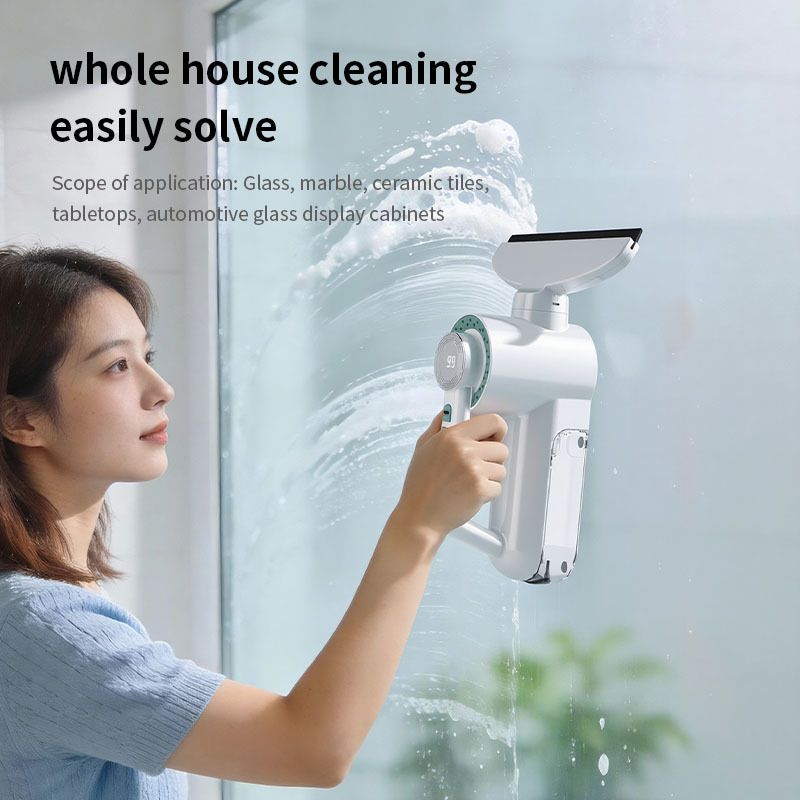 Electric Glass Scraper, 1200Pa Suction, Spray, Window Cleaner, Multi-Surface, Home Cleaning.(silver)