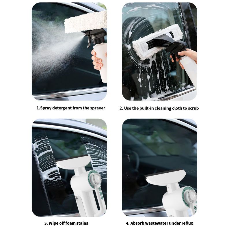 Electric Glass Scraper, 1200Pa Suction, Spray, Window Cleaner, Multi-Surface, Home Cleaning.(silver)