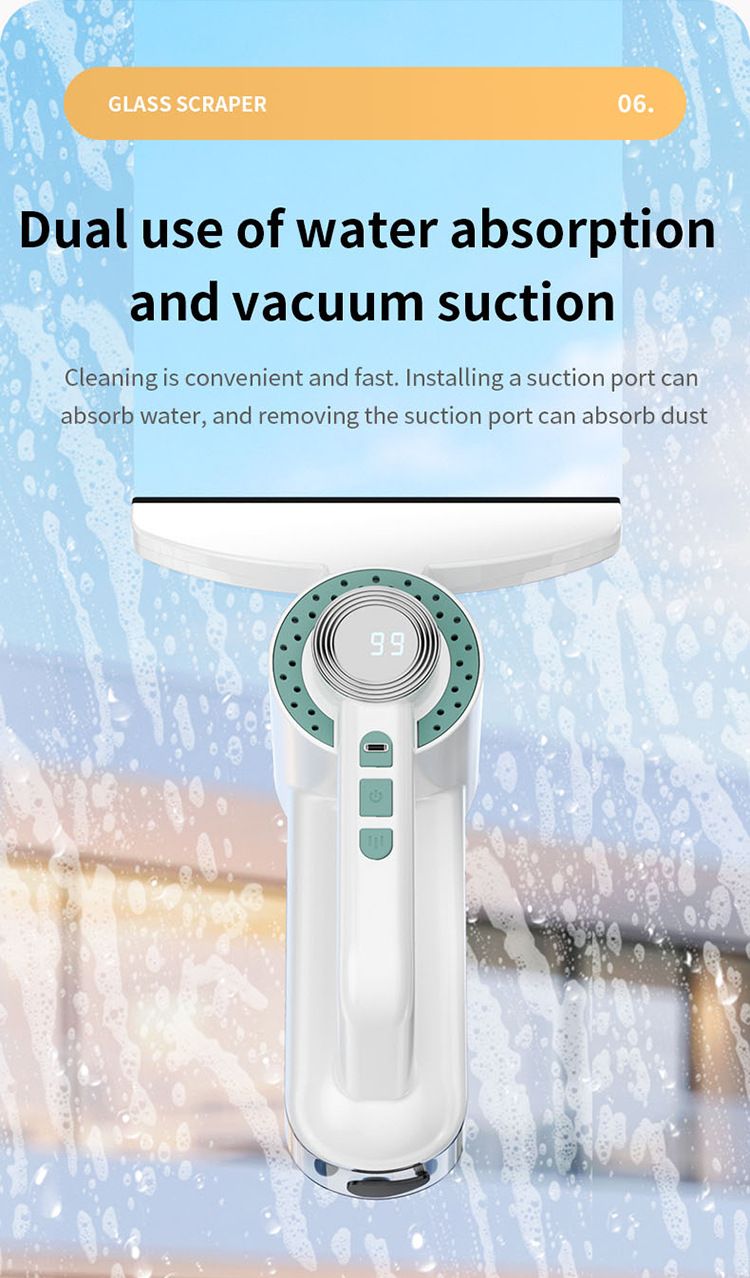 Electric Glass Scraper, 1200Pa Suction, Spray, Window Cleaner, Multi-Surface, Home Cleaning.(silver)