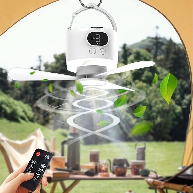 Tent Mini Ceiling Fan S50 Fan Light: 10400mAh Battery, 3-in-1 Fan/Light/Power Bank, Remote Timer, Camping Essential.*white