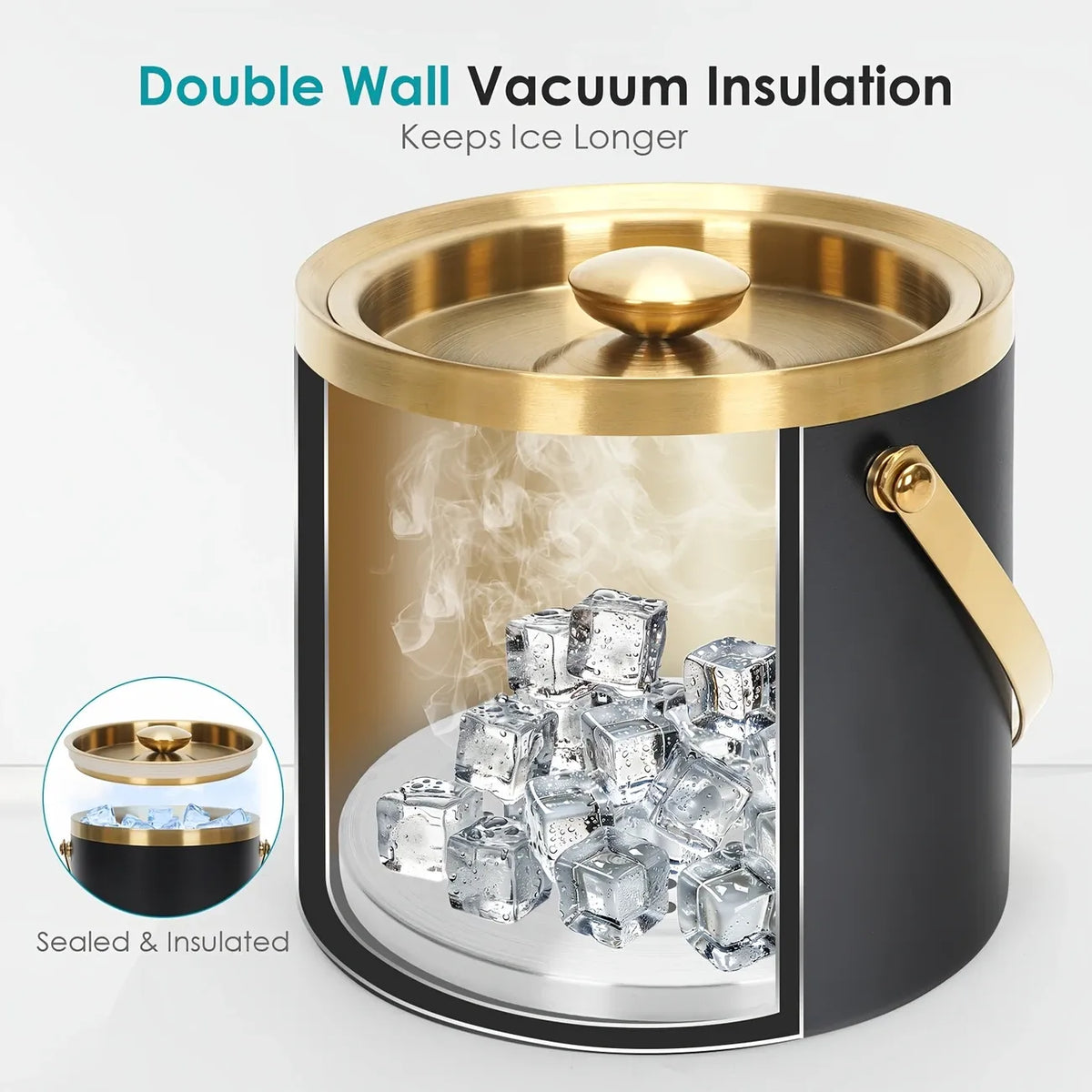 3L Stainless Steel Double-Wall Vacuum Ice Bucket with Lid & Tongs – Home & Commercial Champagne Cooler.(white)