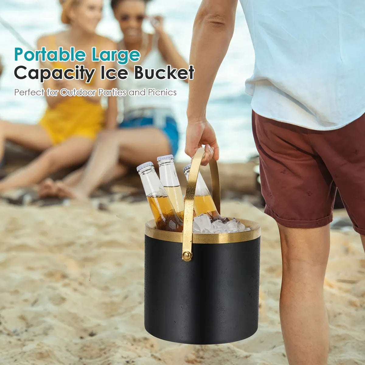3L Stainless Steel Double-Wall Vacuum Ice Bucket with Lid & Tongs – Home & Commercial Champagne Cooler.(white)