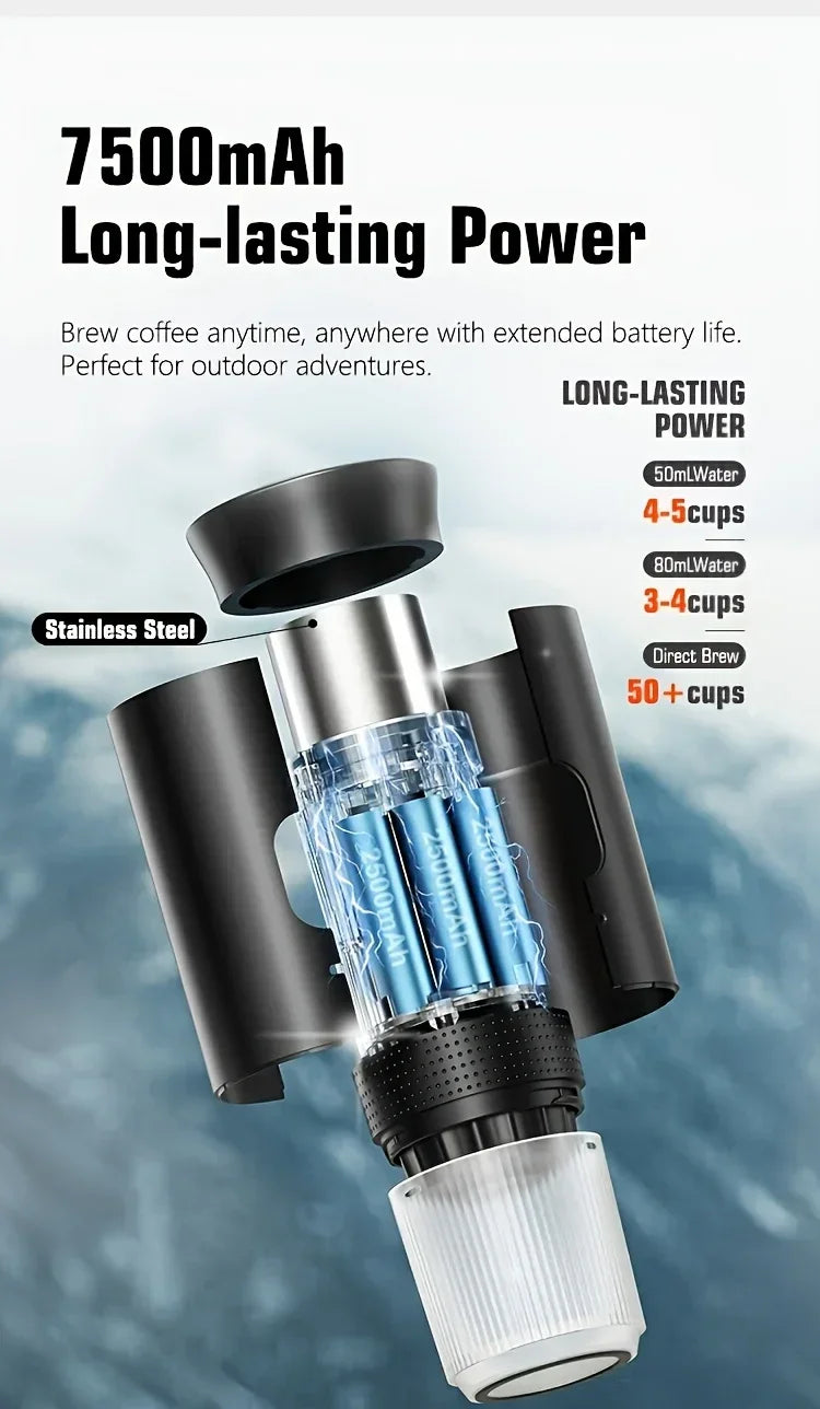 Portable 20Bar High - Pressure Extraction Coffee Machine, 80ml Stainless Steel Water Tank + Foldable Stand, Low - Battery Alert & Real - Time Temperature Control, Enjoy Barista - Quality Coffee on the Go, at Office or While Driving。black
