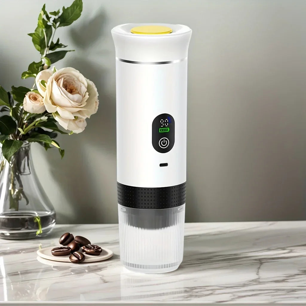 Portable 20Bar High - Pressure Extraction Coffee Machine, 80ml Stainless Steel Water Tank + Foldable Stand, Low - Battery Alert & Real - Time Temperature Control, Enjoy Barista - Quality Coffee on the Go, at Office or While Driving,White