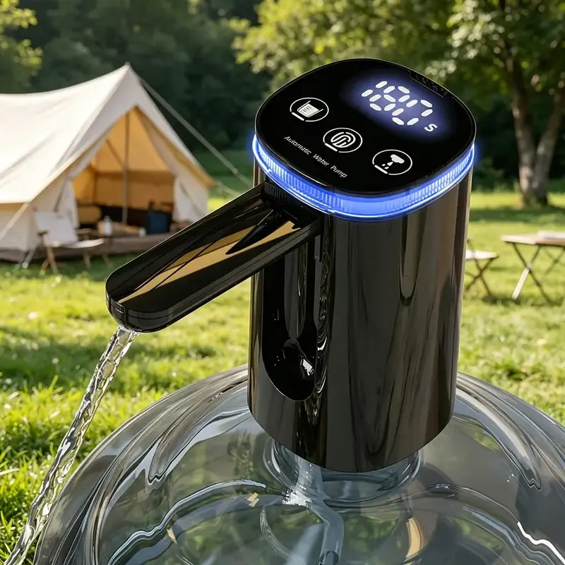 Smart Foldable Electric Water Dispenser: LCD display with night light, timed and measured dispensing, 90° auto-fold design for dust protection, Type-C fast charging with long battery life, ideal for home, office, and camping.(black)