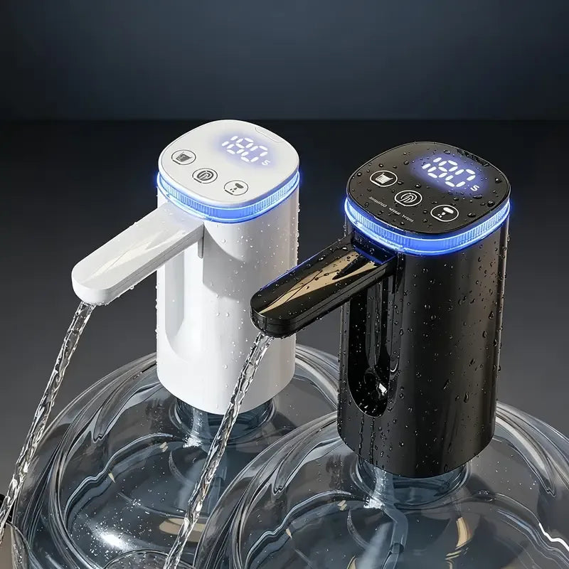 Smart Foldable Electric Water Dispenser: LCD display with night light, timed and measured dispensing, 90° auto-fold design for dust protection, Type-C fast charging with long battery life, ideal for home, office, and camping.(WHITE)