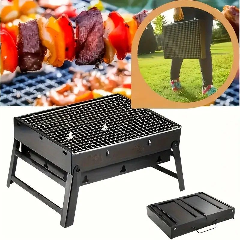 Portable Folding Grill: 4-Step Assembly, Light & Portable, Sturdy Design, Enjoy Outdoor Grilling Anytime