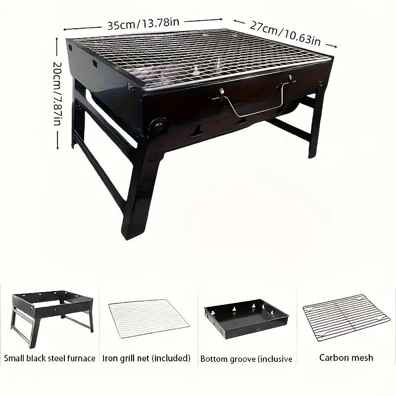Portable Folding Grill: 4-Step Assembly, Light & Portable, Sturdy Design, Enjoy Outdoor Grilling Anytime