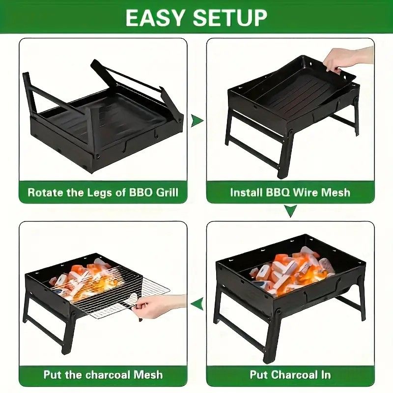 Portable Folding Grill: 4-Step Assembly, Light & Portable, Sturdy Design, Enjoy Outdoor Grilling Anytime