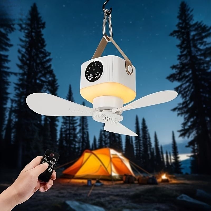 3600mAh Large Capacity Camping Fan Light, 3-in-1 Silent Illumination, 4-Speed Settings, Type-C Fast Charging, Essential Gear for Outdoor Tents.*khaki