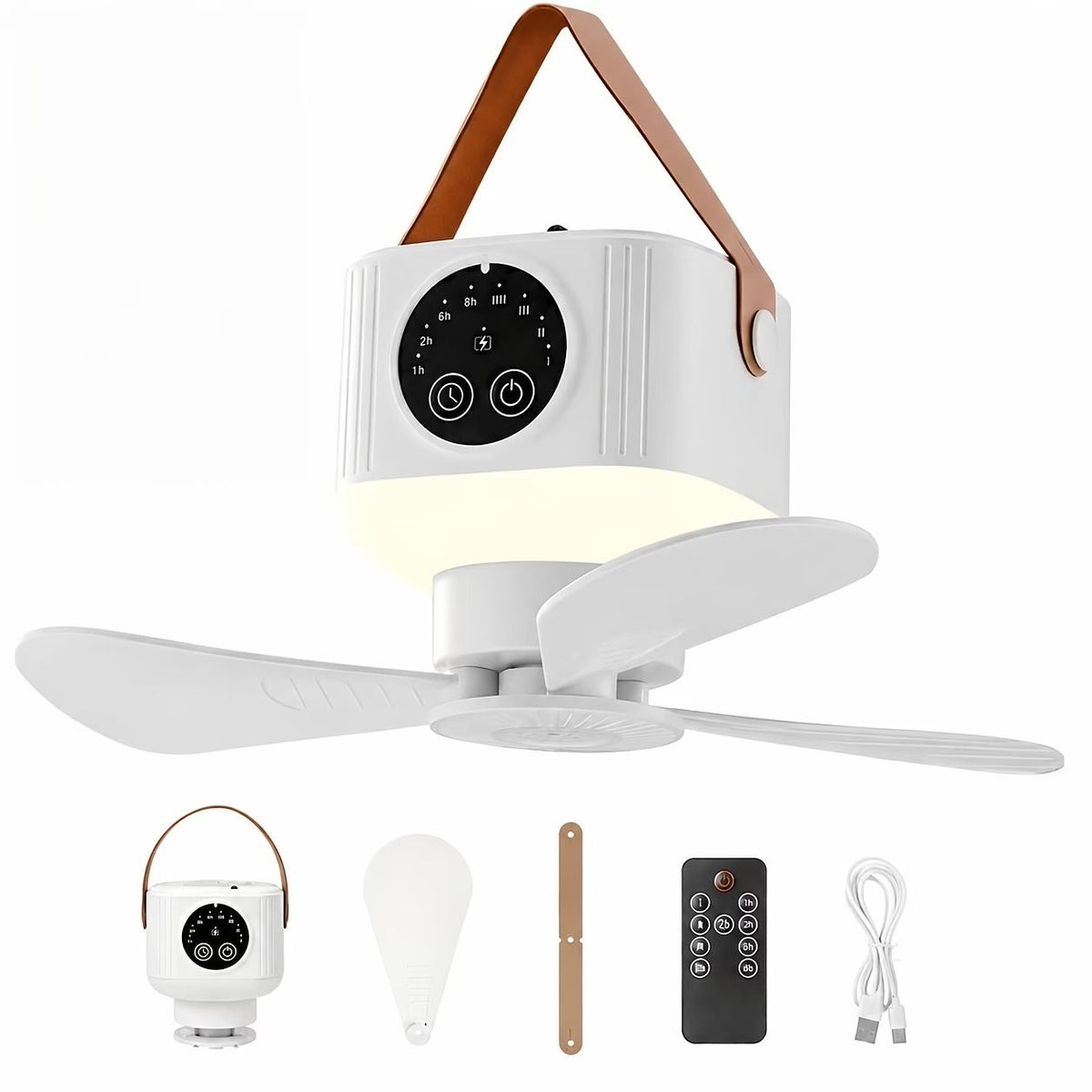 3600mAh Large Capacity Camping Fan Light, 3-in-1 Silent Illumination, 4-Speed Settings, Type-C Fast Charging, Essential Gear for Outdoor Tents.*WHITE