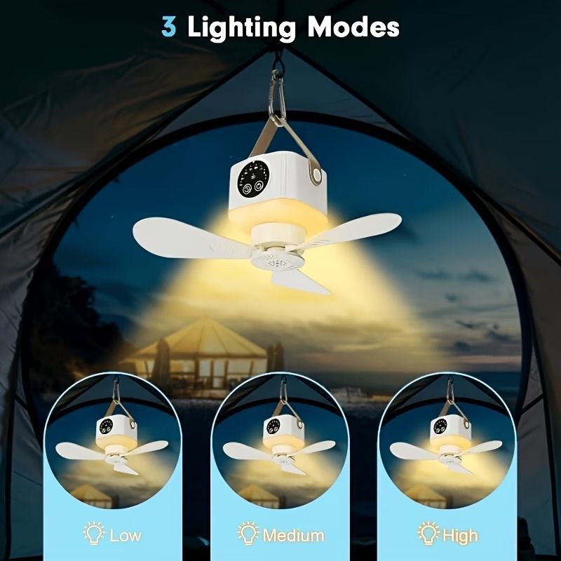 3600mAh Large Capacity Camping Fan Light, 3-in-1 Silent Illumination, 4-Speed Settings, Type-C Fast Charging, Essential Gear for Outdoor Tents.*WHITE