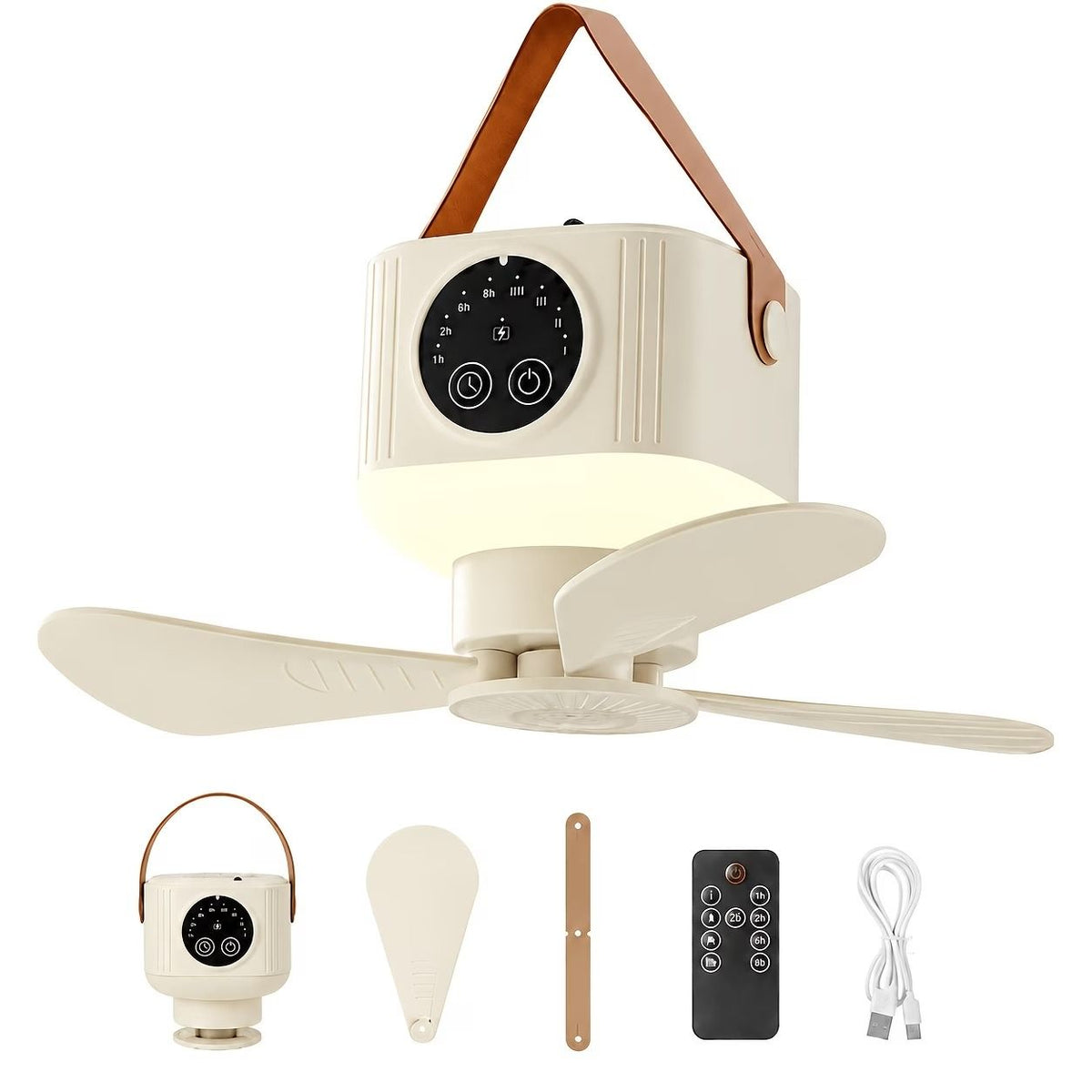 3600mAh Large Capacity Camping Fan Light, 3-in-1 Silent Illumination, 4-Speed Settings, Type-C Fast Charging, Essential Gear for Outdoor Tents.*WHITE