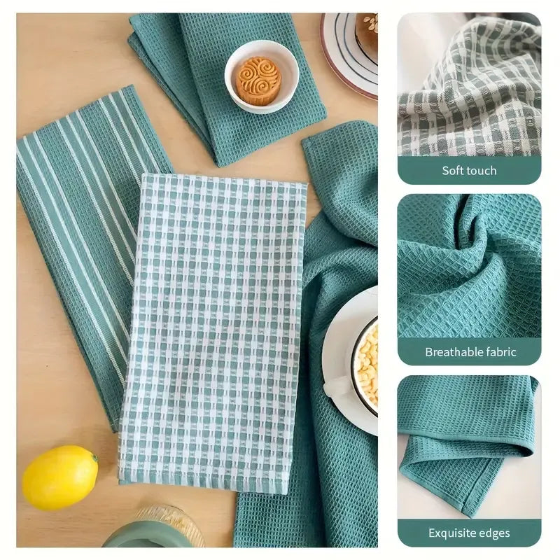 3 - piece Pure Cotton Kitchen Tea Towel Set, 20x Water - Absorbent & Non - Shedding, Eco - Safe & Fade - Resistant, Exquisite, Durable & Multi - colored./GREEN