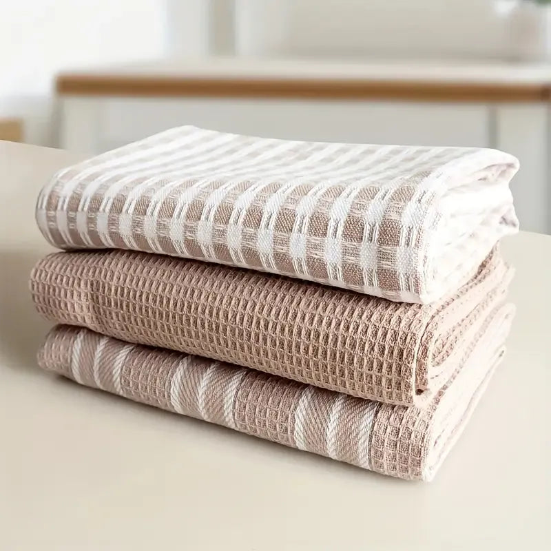 3 - piece Pure Cotton Kitchen Tea Towel Set, 20x Water - Absorbent & Non - Shedding, Eco - Safe & Fade - Resistant, Exquisite, Durable & Multi - colored./coffee color