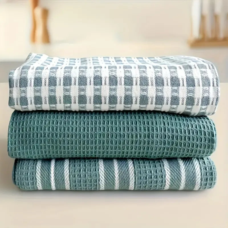 3 - piece Pure Cotton Kitchen Tea Towel Set, 20x Water - Absorbent & Non - Shedding, Eco - Safe & Fade - Resistant, Exquisite, Durable & Multi - colored./coffee color