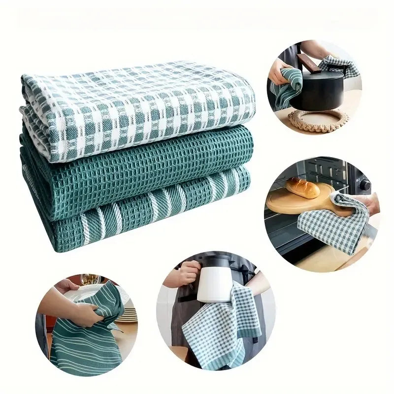 3 - piece Pure Cotton Kitchen Tea Towel Set, 20x Water - Absorbent & Non - Shedding, Eco - Safe & Fade - Resistant, Exquisite, Durable & Multi - colored./coffee color