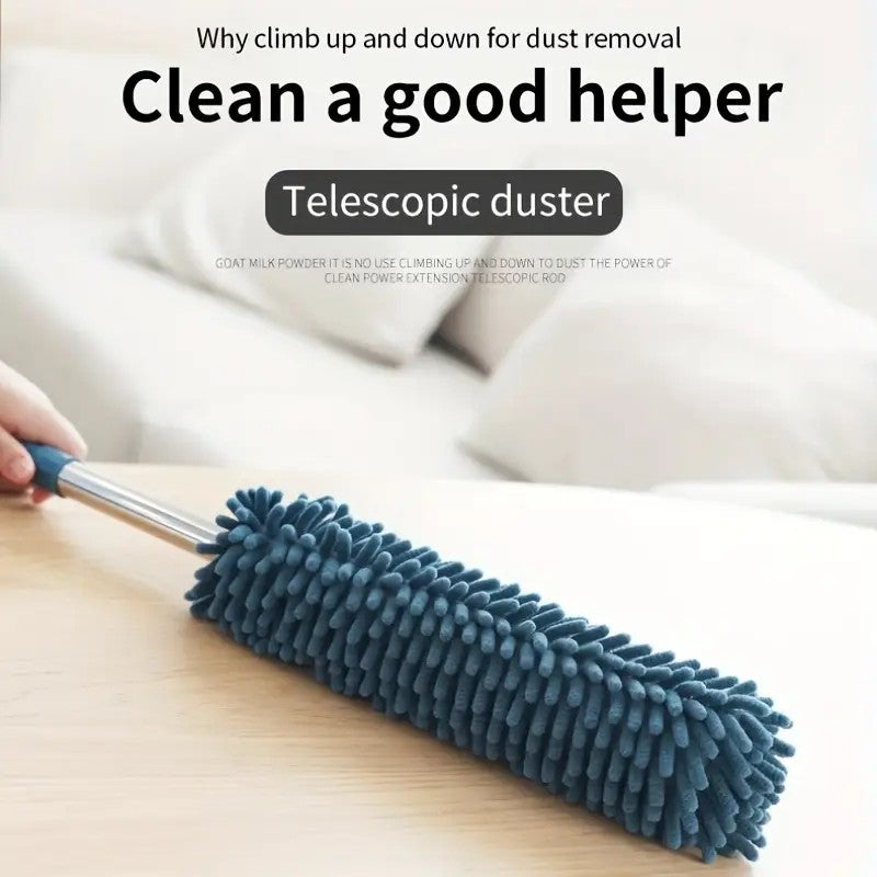 (Navy Blue) Household Cleaning Duster / Static Duster / Dust Sweeper / Telescopic & Non-Shedding / Washable / High-Reach Cleaning Tool / Cleaning Tools & Supplies
