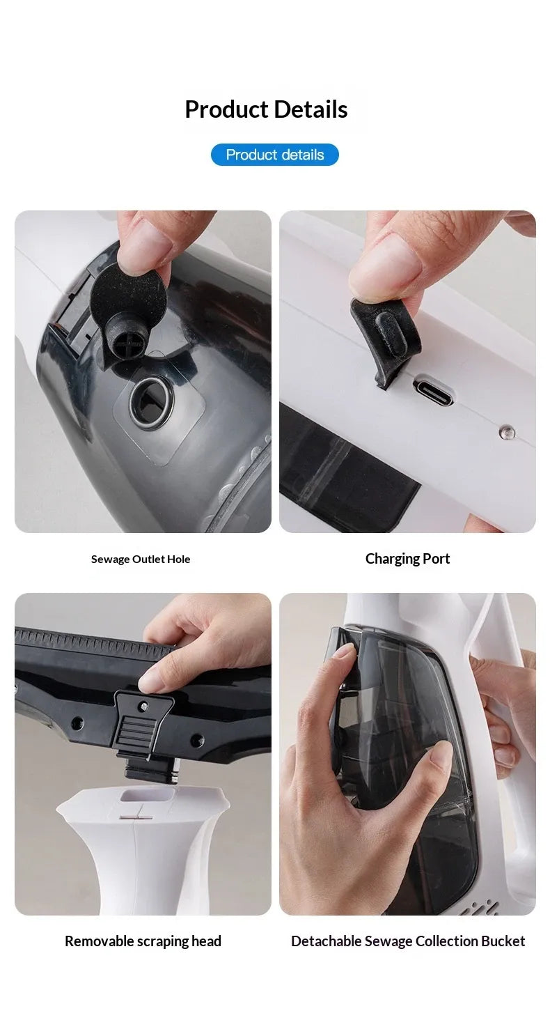 Cordless Electric Window Vacuum Cleaner: High-Powered Professional Handheld Window Cleaner, Streak-Free Cleaning for Mirrors, Shower Screens & Tiles, Anti-Drip Squeegee Vacuum Tool