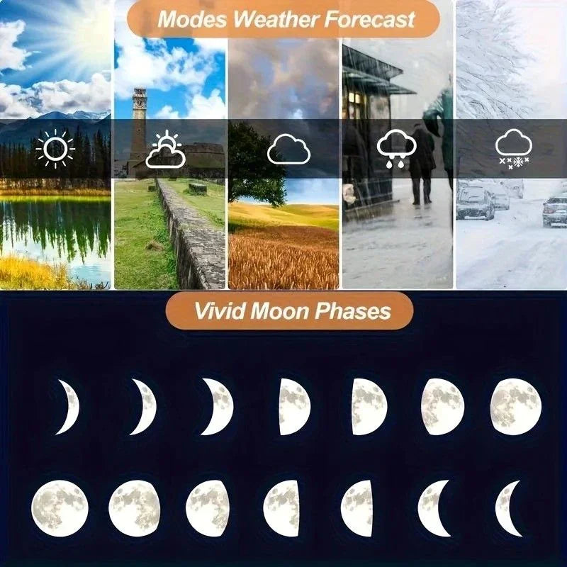 Indoor Outdoor Weather Station Color LCD Atomic Clock Barometer Forecast Dual Alarm Snooze Calendar Time Date Moon Phase Adjustable Backlight.BLACK