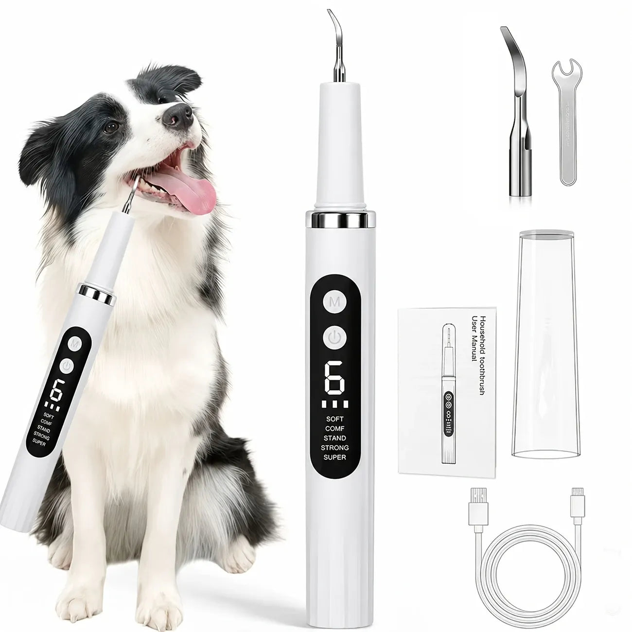 Pet Electric Ultrasonic Tooth Cleaner, 38kHz, 5 Modes, USB Rechargeable, Tartar Remover for Cats & Dogs