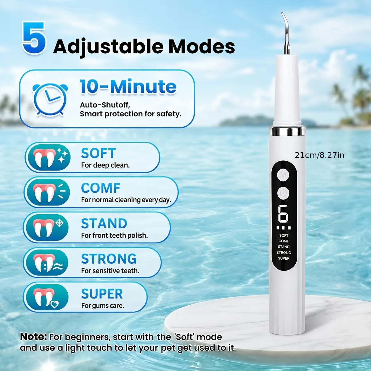 Pet Electric Ultrasonic Tooth Cleaner, 38kHz, 5 Modes, USB Rechargeable, Tartar Remover for Cats & Dogs