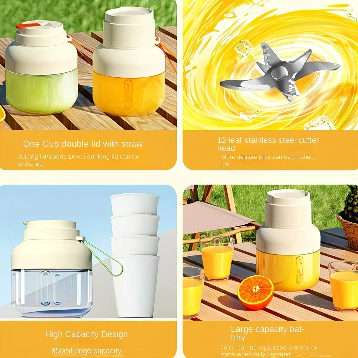 Portable multifunctional large-capacity tumbler, featuring powerful performance for juicing, baby food, and ice crushing. Perfect for home, outdoor, and fitness use, offering fresh and healthy beverages anytime, anywhere.green