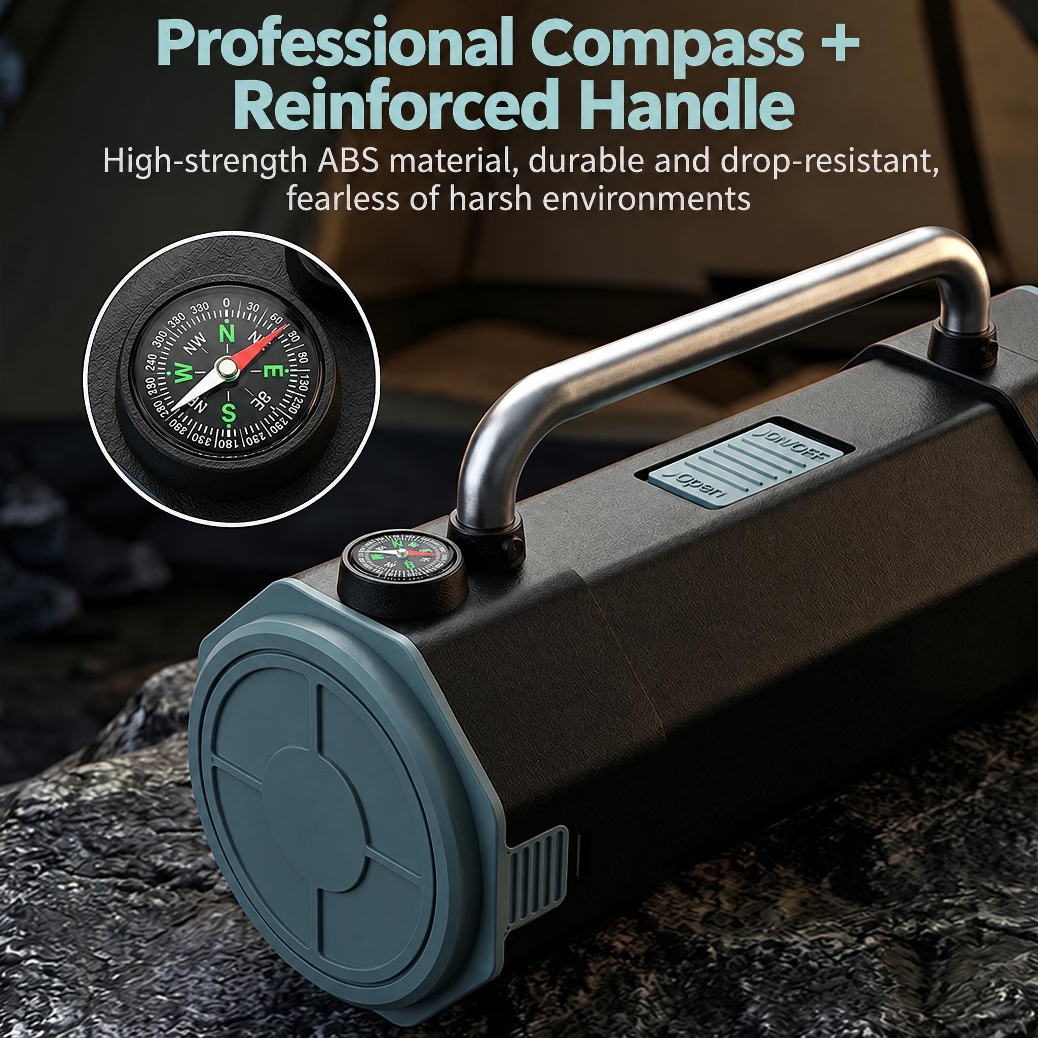 Multi-Functional Camping Lantern Tool Set, Includes 4 Sockets/10 Bits/Knife/Tape, LED Light+Compass, 3×AA Power, Outdoor & Home Emergency Repair