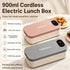 900ml Cordless Heating Lunch Box, 7200mAh Long Battery Life, Portable Meal Warmer (GREY)