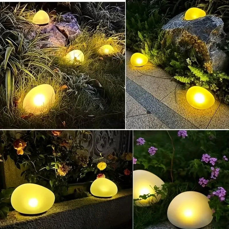 1pcs Solar simulated pebble garden light, frosted texture blends naturally, smart light control auto on/off, waterproof and weather-resistant, stable placement, ideal for garden, lawn, pathway, and landscape lighting.*white light