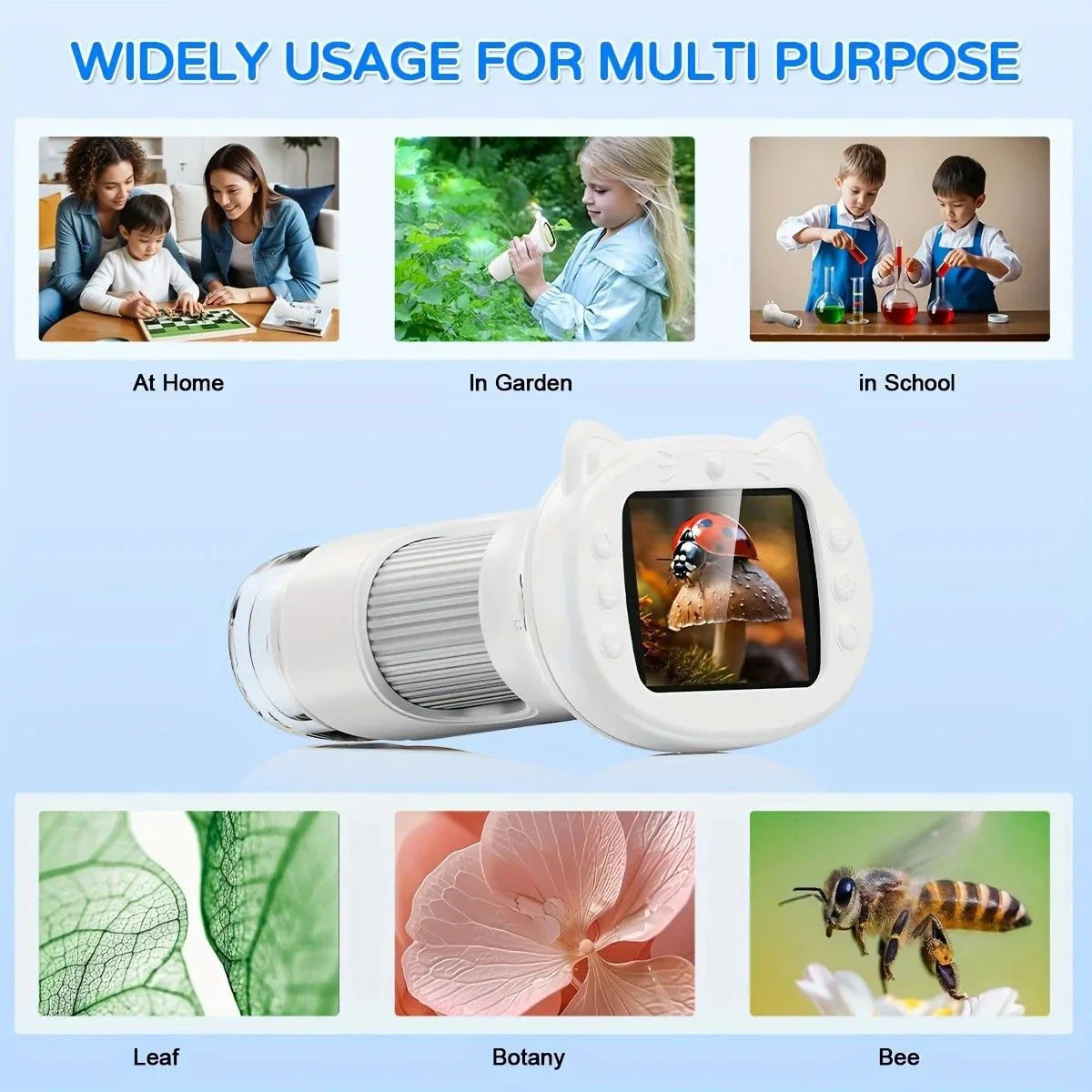 Children's 1000X Digital Microscope 2.4 Inch IPS Screen Portable Mini LED Microscope with Photo Video and PC Connection Science Educational Toy.YELLOW