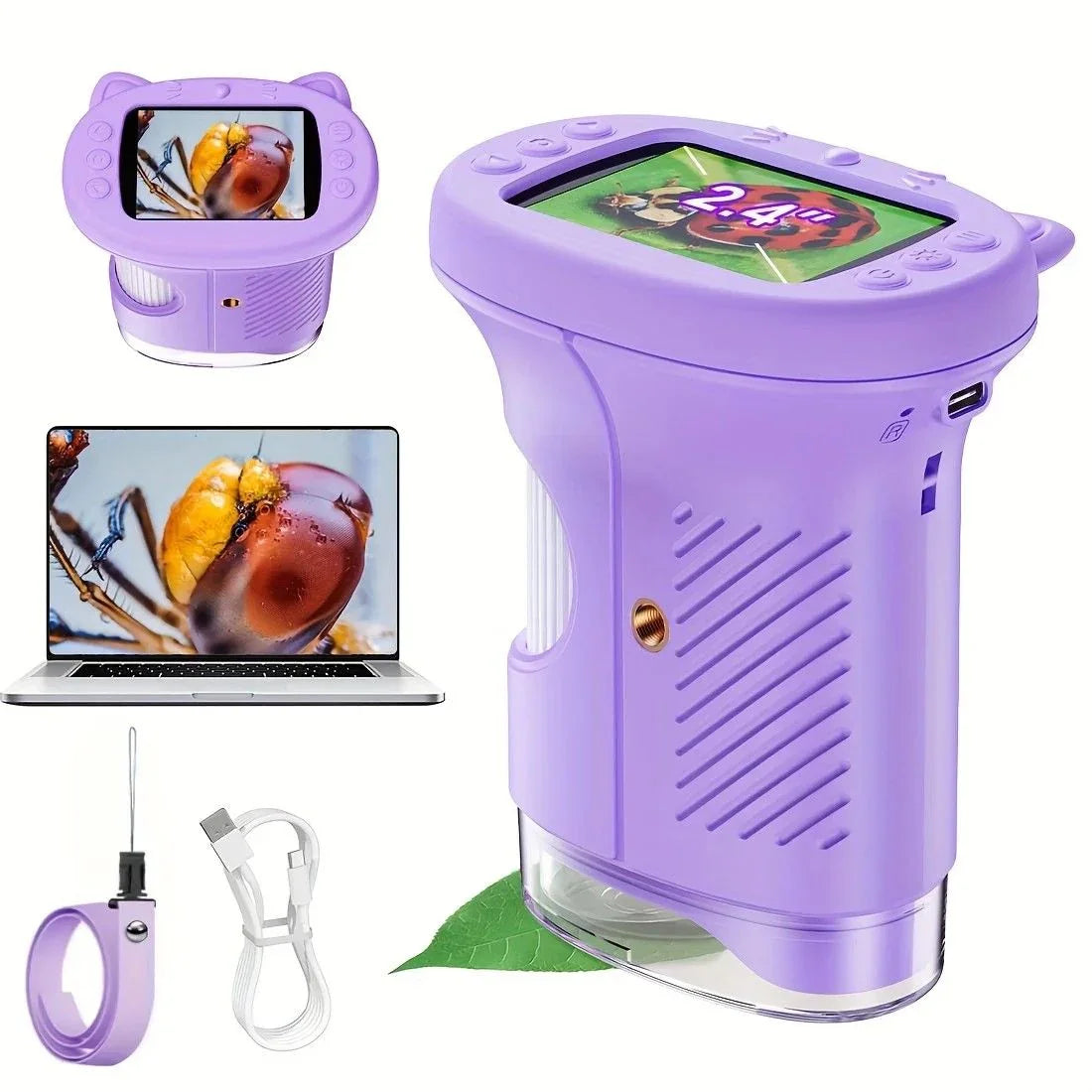 Children's 1000X Digital Microscope 2.4 Inch IPS Screen Portable Mini LED Microscope with Photo Video and PC Connection Science Educational Toy.YELLOW