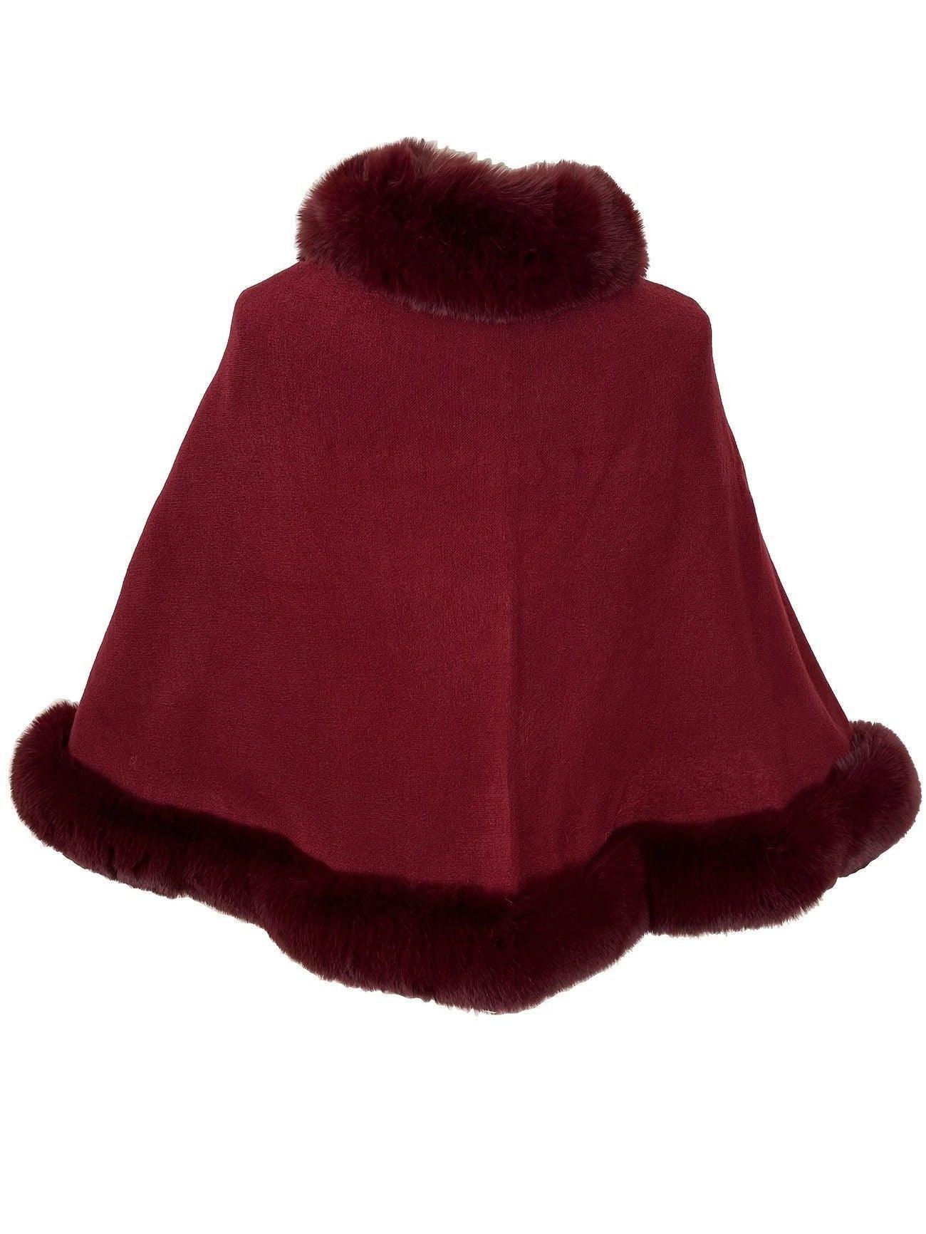 Imitation Mink Collar Knit Shawl: Autumn/Winter Retro Cape, Elegant, Versatile, and Flattering。（claret-red）