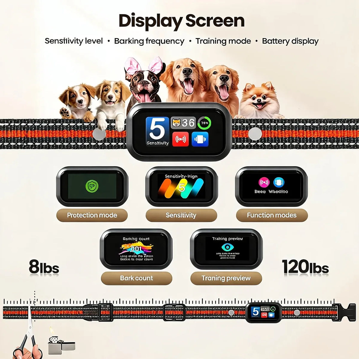 Smart Anti Bark Collar for Dogs AI Detection Beep Vibration USB Rechargeable