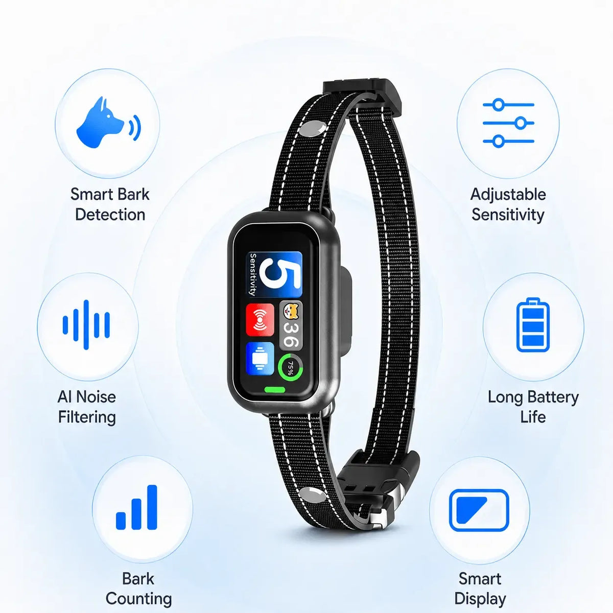 Smart Anti Bark Collar for Dogs AI Detection Beep Vibration USB Rechargeable