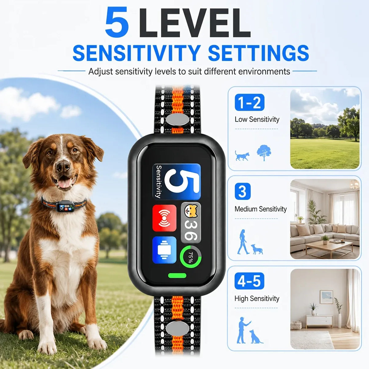 Smart Anti Bark Collar for Dogs AI Detection Beep Vibration USB Rechargeable