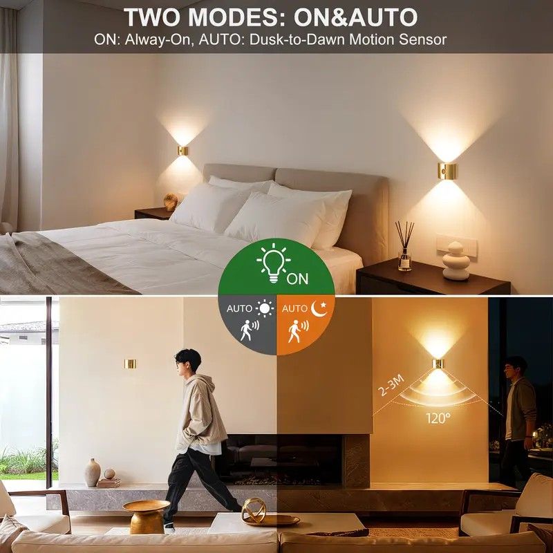 2PCS Induction wall lamp with three-color stepless dimming, 120° auto shut-off, USB rechargeable magnetic installation. Smart motion-sensing LED wall lamp, serving as both a night light and an ambient light./Chrome color