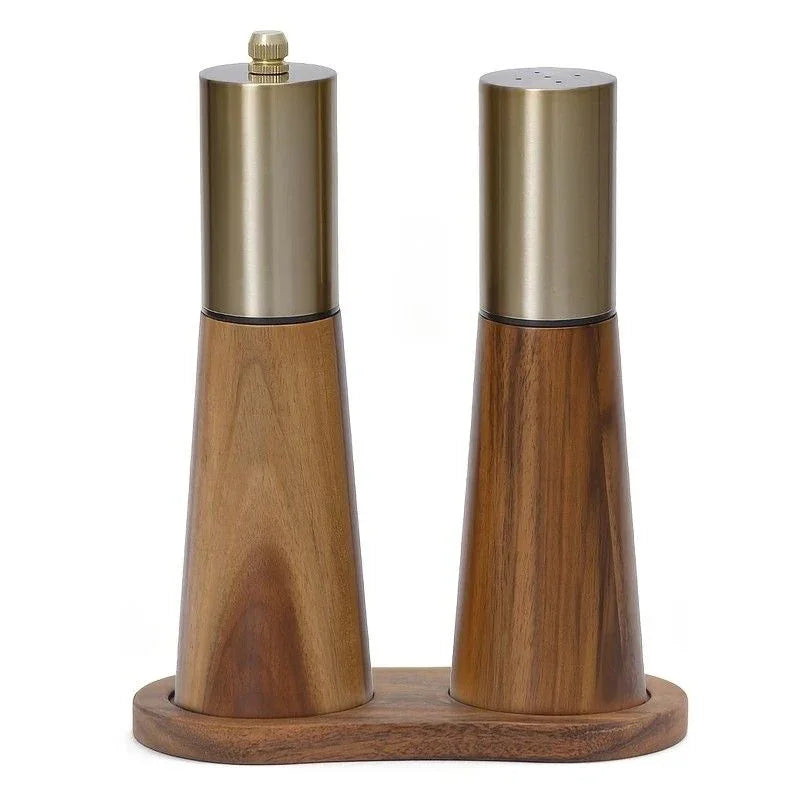 Salt and Pepper Grinder Set with Wooden Base Stainless Steel Manual Salt and Pepper Mills Adjustable Coarseness for Kitchen BBQ Picnic.(silver)