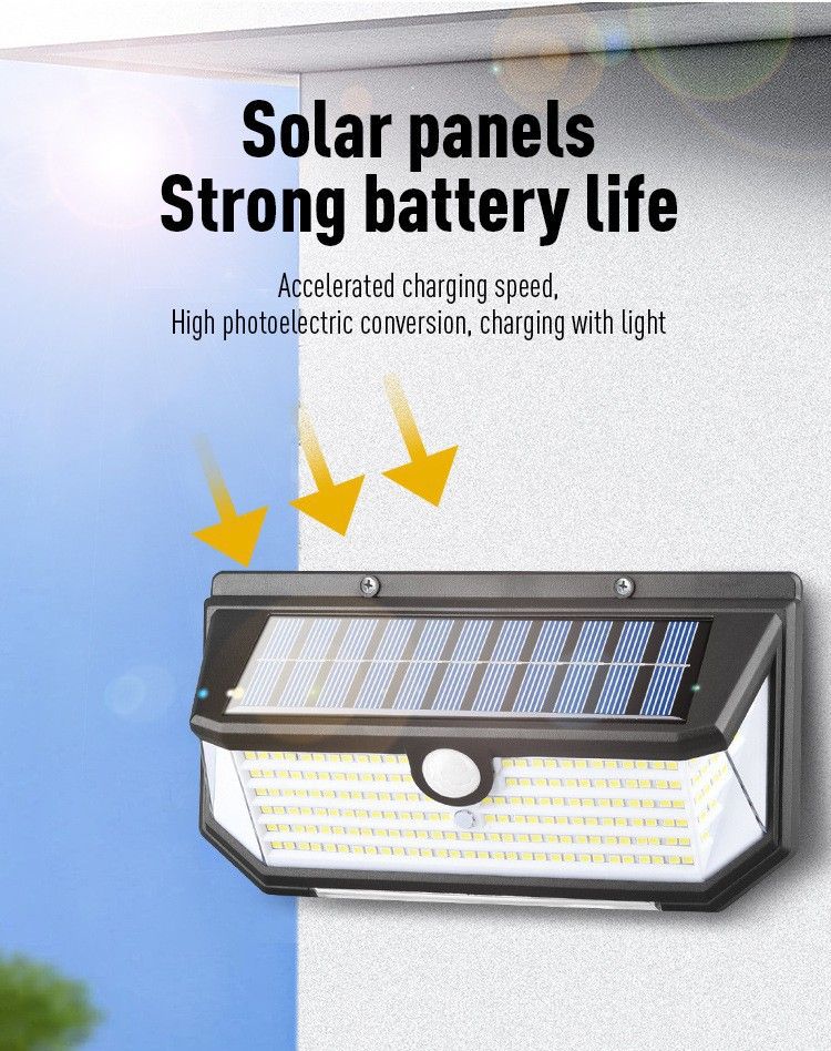 218LED Solar Sensor Wall Light, Smart Light Control, 270° Wide-Angle Illumination, Three Sensing Modes, Energy Saving and Eco-Friendly, No Wiring Installation, Top Choice for Outdoor Security