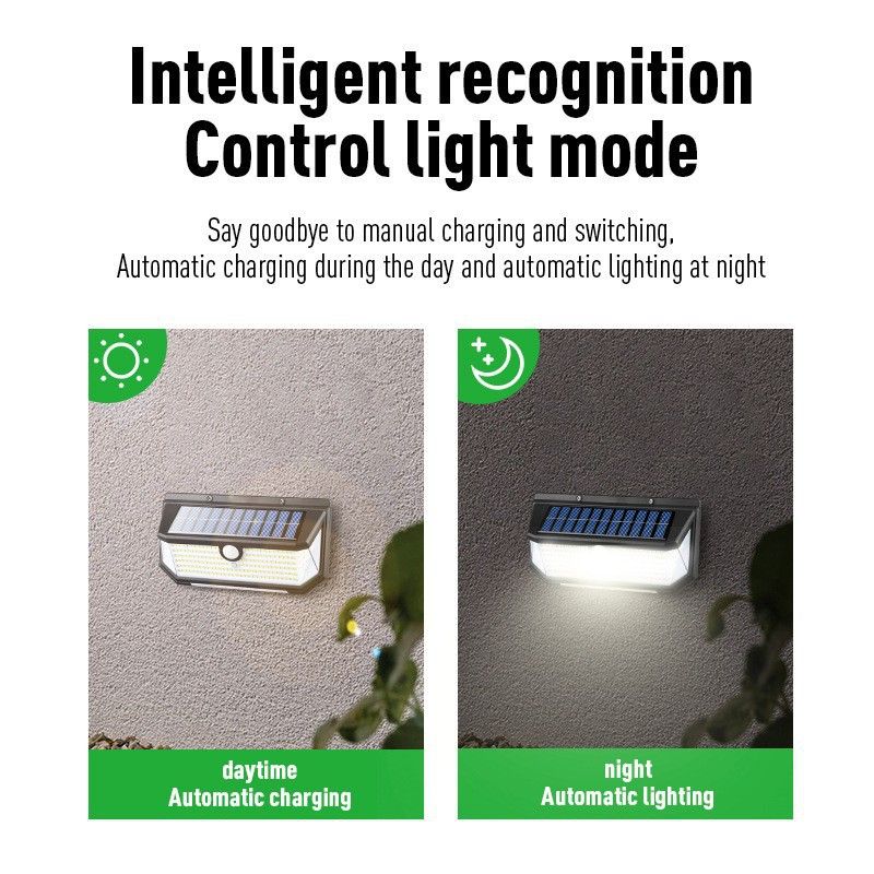 218LED Solar Sensor Wall Light, Smart Light Control, 270° Wide-Angle Illumination, Three Sensing Modes, Energy Saving and Eco-Friendly, No Wiring Installation, Top Choice for Outdoor Security