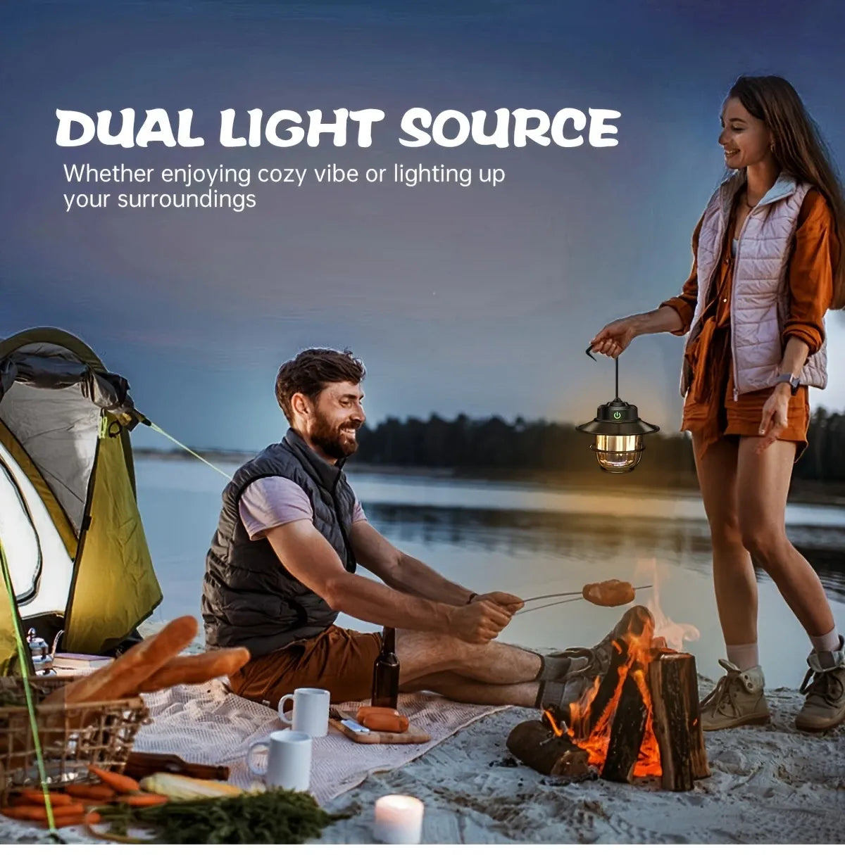 2PCS Portable Rechargeable Camping Lantern, 4 Light Modes Adjustable Brightness IP65 Waterproof LED Tent Light for Camping Fishing Hiking Power Outage Emergency